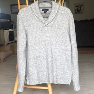 Express Men’s Shawl Neck Cotton-Blend Sweater. Medium. Light heather gray.